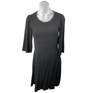 Sita Murt Black Round Neck 3/4 Bell Sleeve Midi A-Line Fit & Flare Dress Size 4